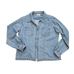 Vtg Paul Harris Denim Top Womens M Full Zip Shacket Blue Y2K Cottagecore Boho